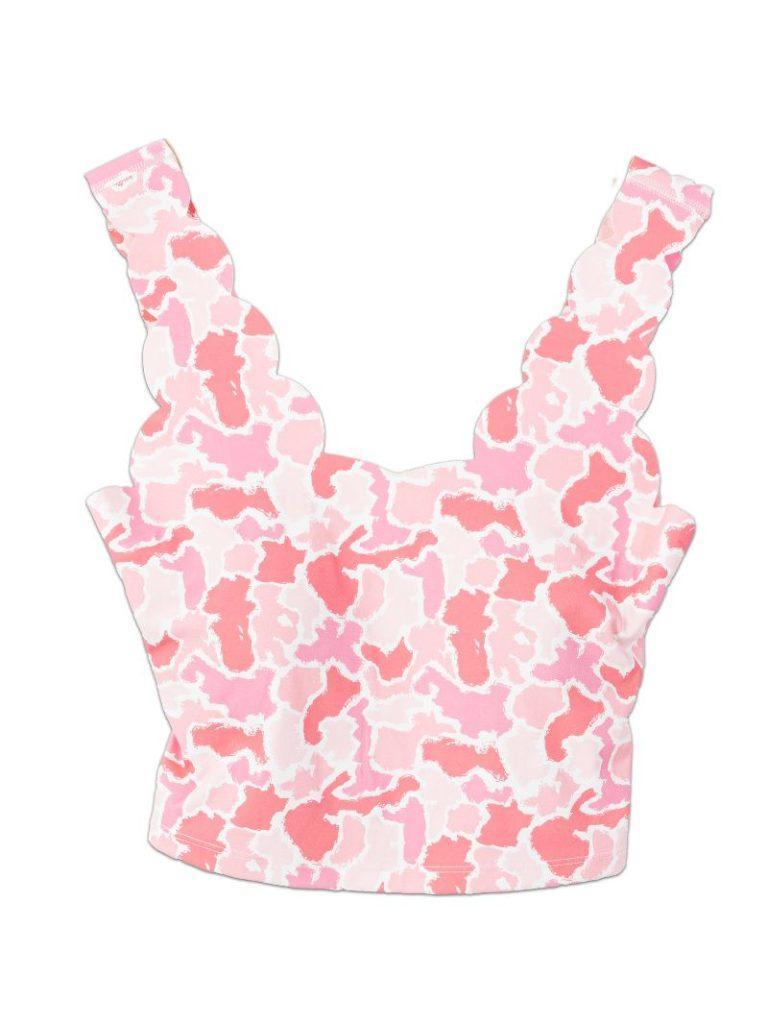 Scalloped V -Neck Top - Pink Camo - by Simply Southern