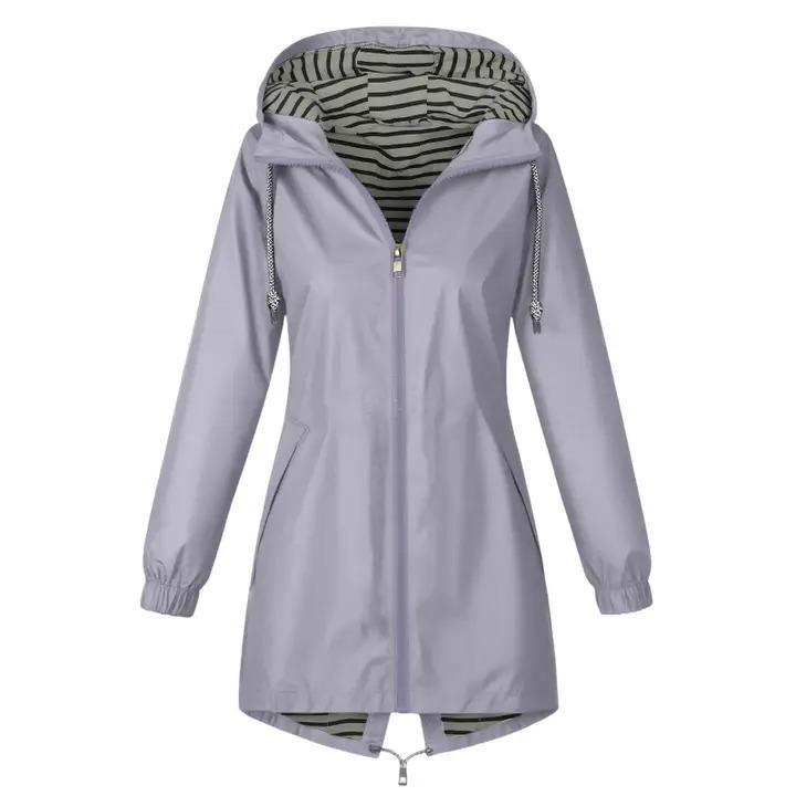 Striped Hooded Waterproof Windbreaker Jacket - Purple - by Hidden Brand