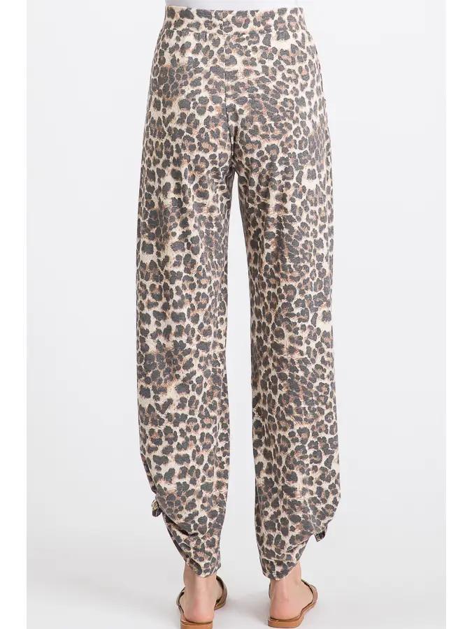 Leopard Split Side Ankle Tie Women's Pants - by 7th Ray