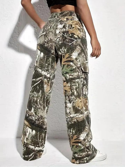 Camouflage Plant Print Straight Leg Pants - by Hidden Brand