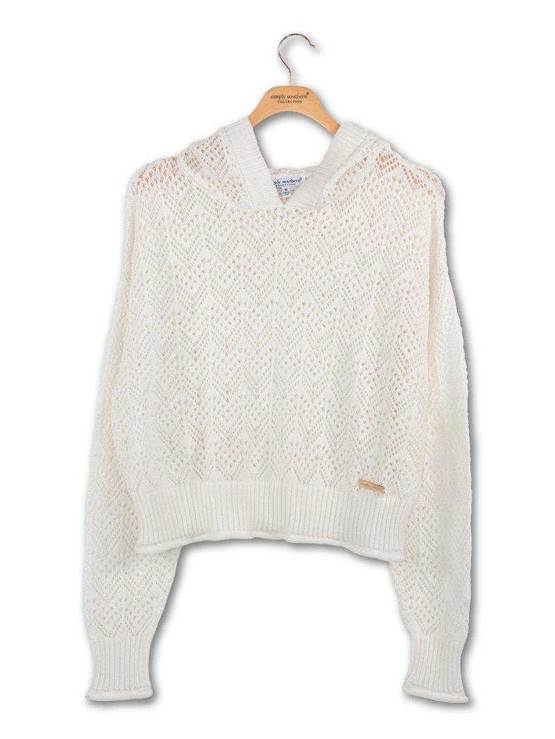Open Knit Hoodie - Pearl - by Simply Southern