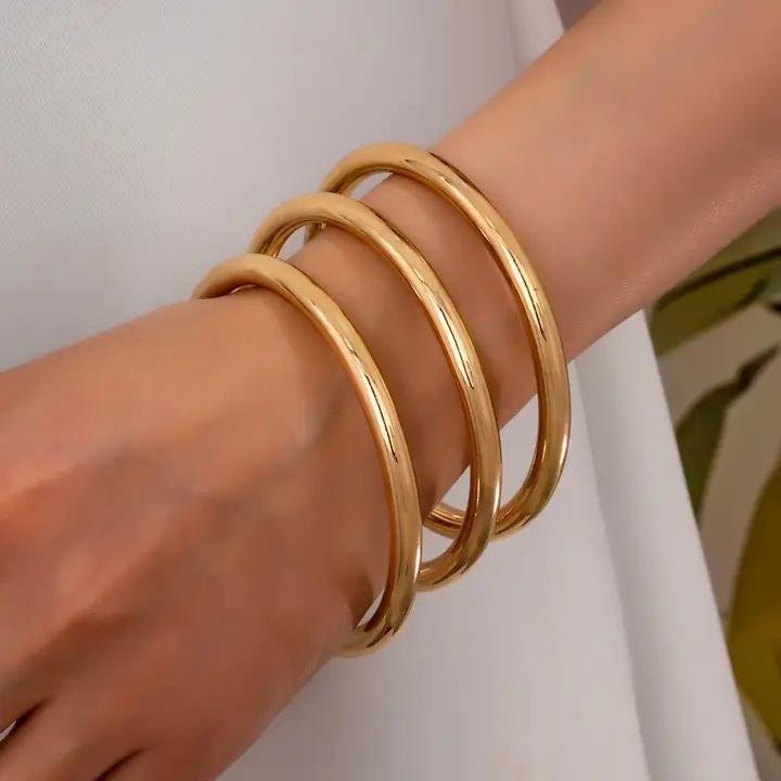 Chunky Triple Tube Bangle Set - by JOSSLYN