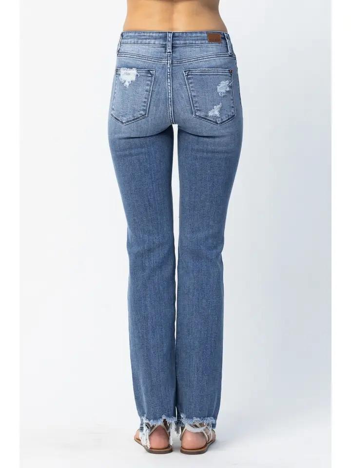 Distressed Mid Rise Straight - Med Wash - by Judy Blue