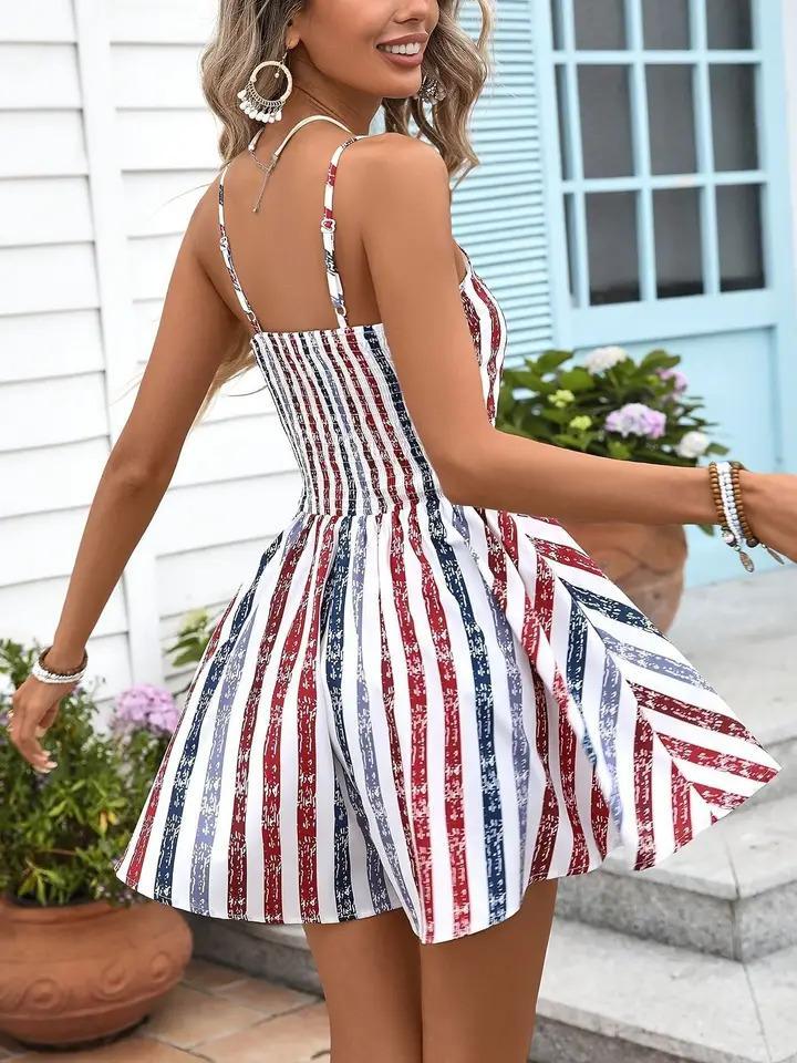 V-Neck July 4th Spaghetti Strap Romper - by Hidden Brand