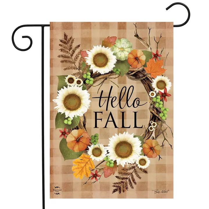 Hello Fall Wreath Double-Sided Double Sided Garden Flag - by Briarwood Lane Copy