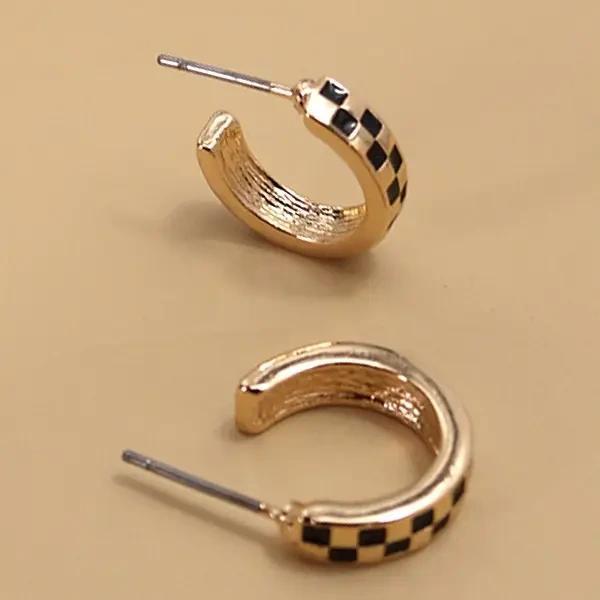 Mini Checker Hoop Huggie Earrings - by JOSSLYN