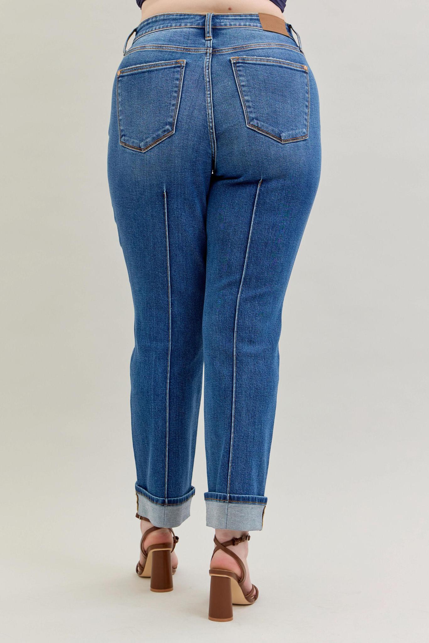 Plus Sally High Rise Front Seam Detail & Cuff Straight Fit Jeans - by Judy Blue