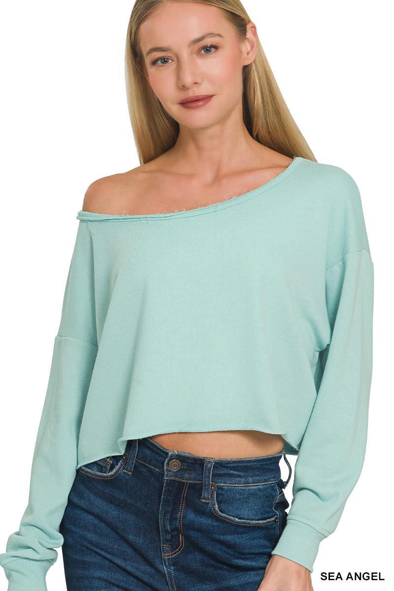 French Terry Boatneck Crop Top - Sea Angel - by Zenana
