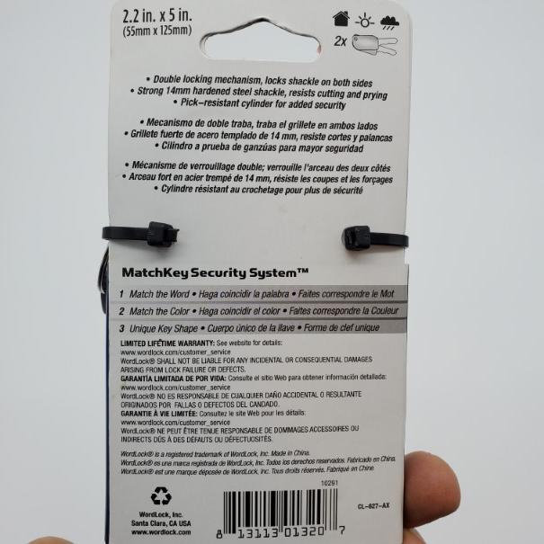 Word Lock 5" U-lock MatchKey Security System