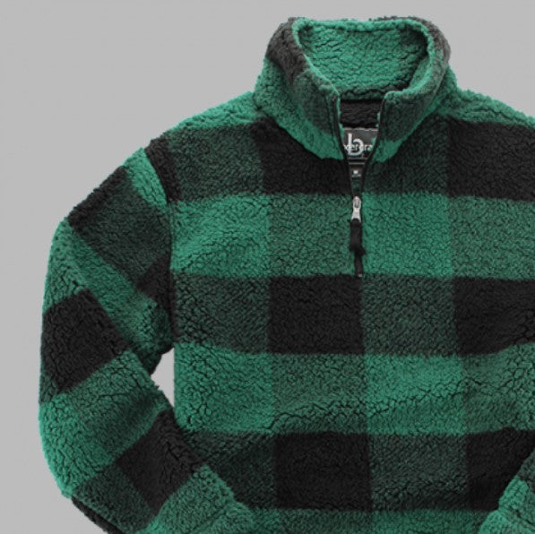 Quarter Zip Pullover Sherpa (Hunter & Black Buffalo Plaid) - by Boxercraft®