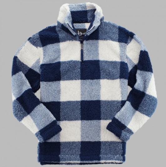 Quarter Zip Pullover Sherpa (Navy & Natural White Buffalo Plaid) - by Boxercraft®