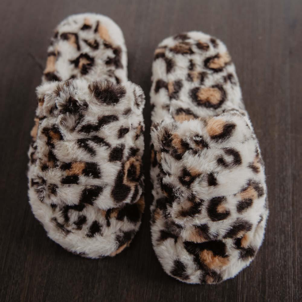 Furry leopard sale slippers