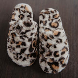 CREAM LEOPARD FAUX FUR SLIPPERS FOR WOMEN - by Katydid