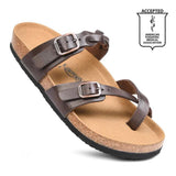 IRENIC WOMEN’S STRAPPY SLIDE SANDALS - BROWN - BY AEROTHOTIC