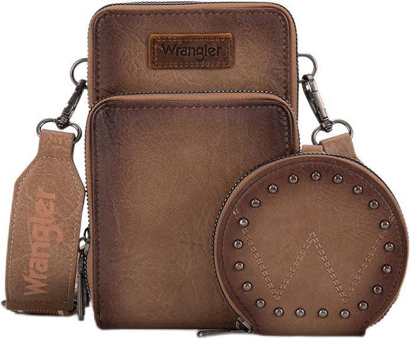 Wrangler Crossbody Cell Phone (3 Zippered Compartment with Coin Pouch) - Khaki - by Montana West