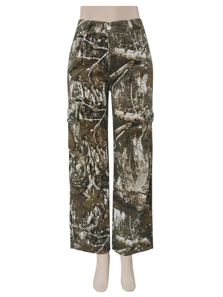 Camouflage Plant Print Straight Leg Pants - by Hidden Brand