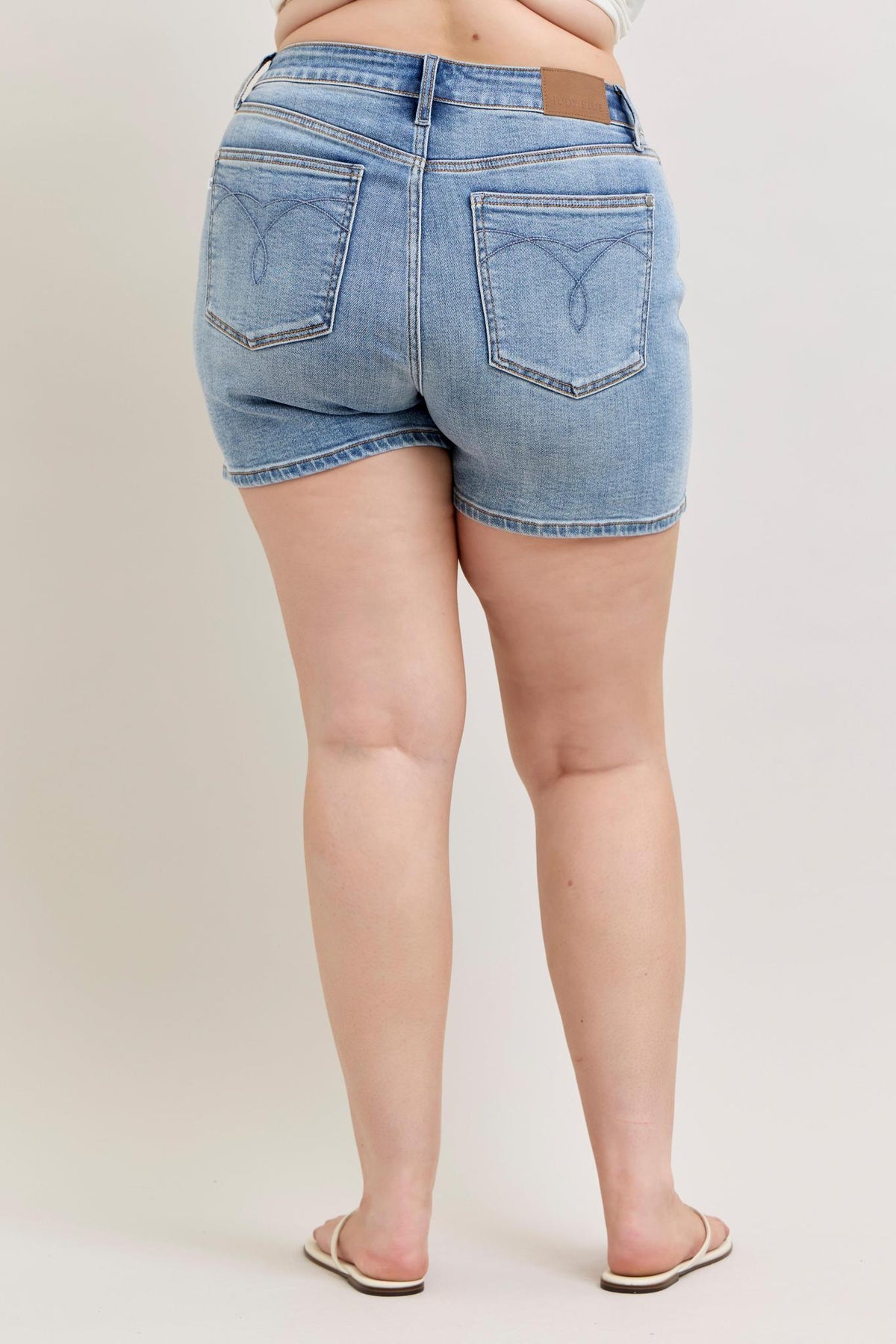 Plus High Waisted Slim Denim Shorts - Medium Wash - by Judy Blue