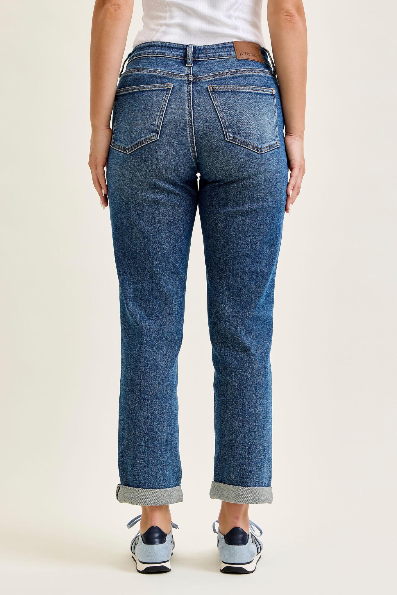 Mid Rise Boyfriend Embroidered Repair Patch Jeans - Medium Wash - by Judy Blue