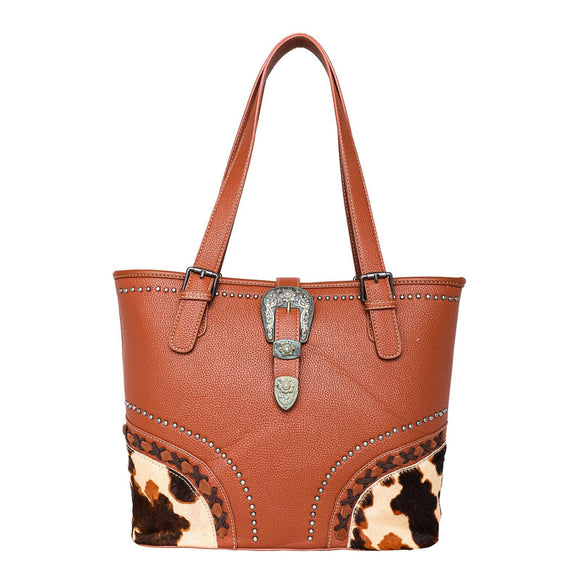 Trinity Ranch Hair-On Cowhide Buckle Collection Concealed Carry Tote - Brown - by Montana West