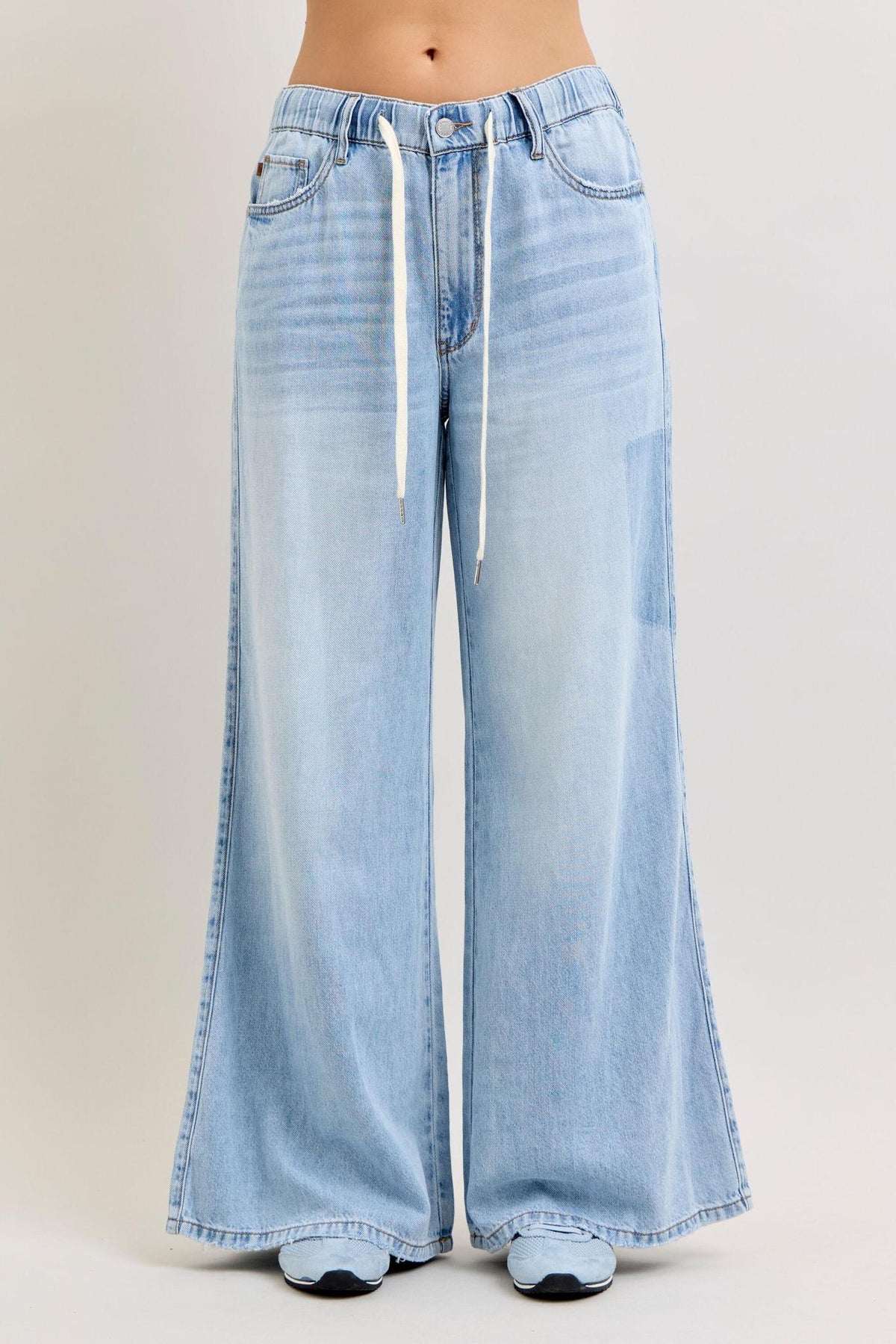High Waisted Featherweight Palazzo Jeans - Shadow Light Wash - by Judy Blue