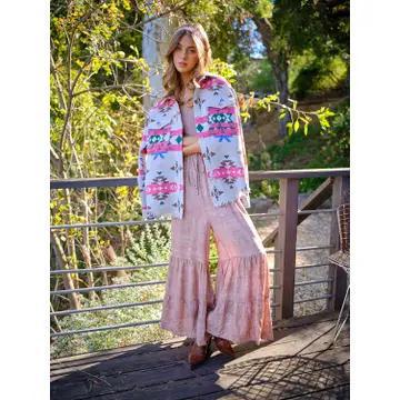 Jacquard Aztec Western Shirt Jacket | PINK  - by Blue B