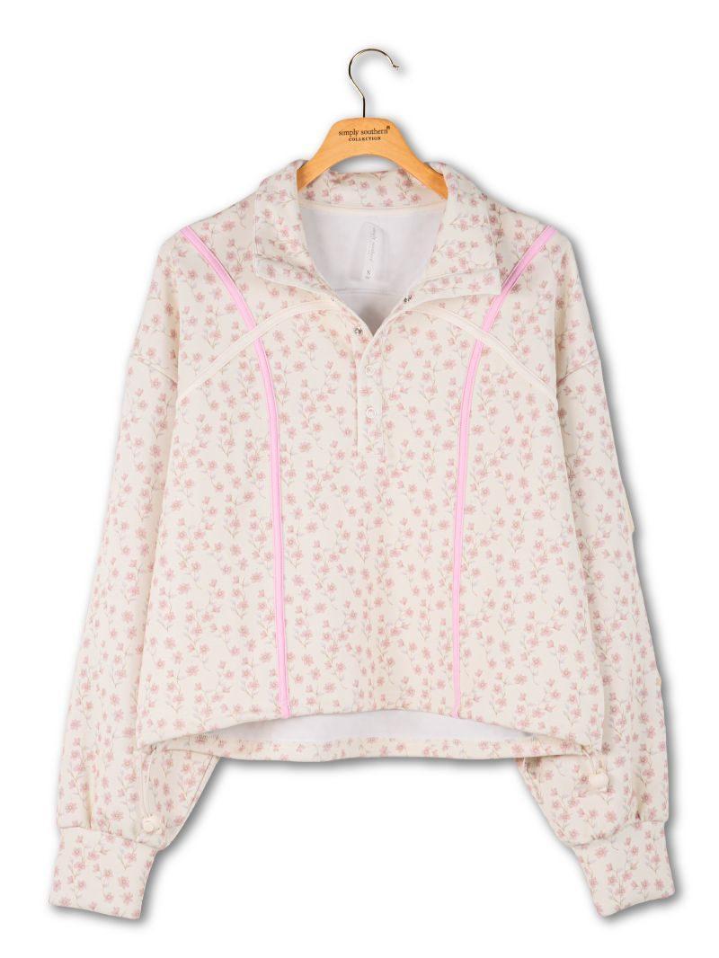 Floral Cinch Pullover - Blush Floral - by Simply Southern