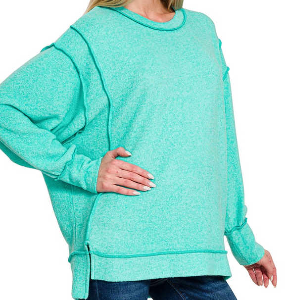 Brushed Melange Hacci Oversized Sweater - Turquoise - by Zenana