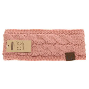 C.C Cable Knit Fuzzy Lined Headband - Salmon Pink