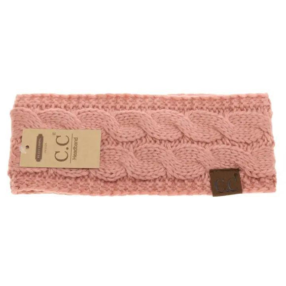 C.C Cable Knit Fuzzy Lined Headband - Salmon Pink