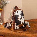 Wrangler Cow Print Crossbody Sling Chest Bag - Brown - by Montana West