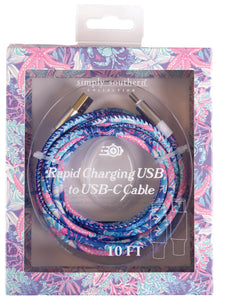 10-Foot USB to C Cable - Reef - by Simply Southern