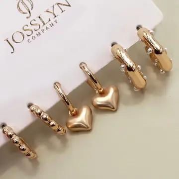 Heart Drop Pearl Stud Trio - JOSSLYN