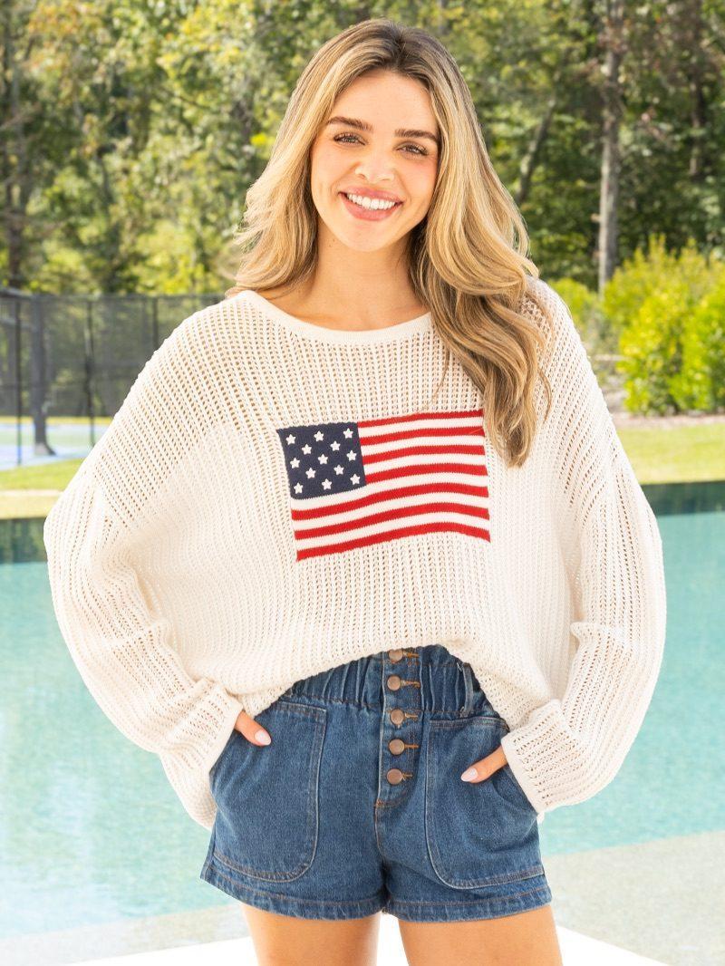 Open Knit Flag Sweater - by Simply Southern