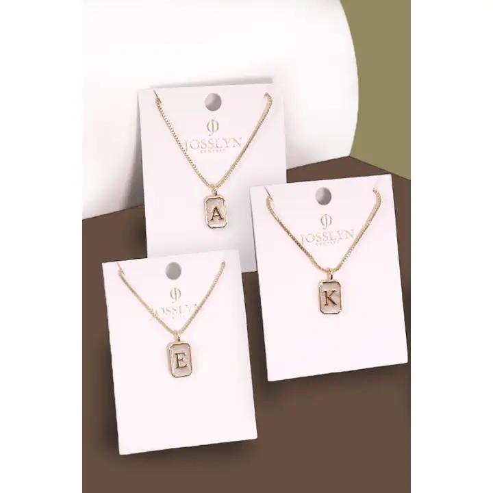 Monogram Initial Rectangle Pearly Charm Necklace - by JOSSLYN