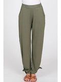 Olive Split Side Ankle Tie Women's Pants - by 7th Ray