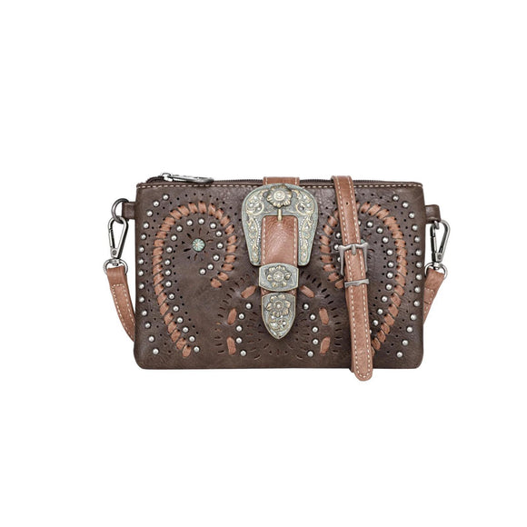 Montana West Buckle Collection Clutch/Crossbody - Coffee - by Montana West