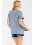 Polka Dot Banded Short Sleeve Top - Navy/White - by 7th Ray