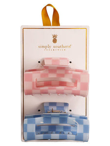 Hair Clip Duo - Pink Checkered - by Simply Southern