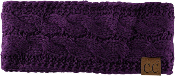 C.C Cable Knit Fuzzy Lined Headband - Purple