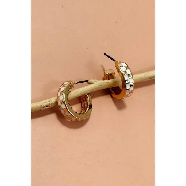 Mini Checker Hoop Huggie Earrings - by JOSSLYN