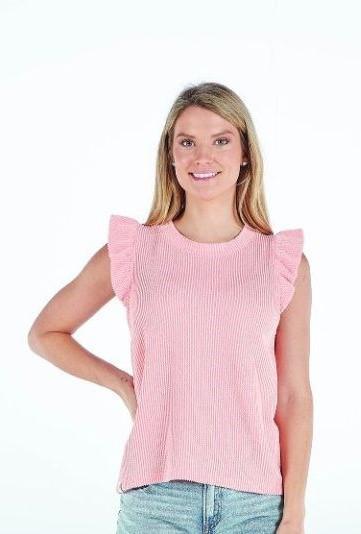 Ruffle Knit Tee - Coral - by Simply Southern