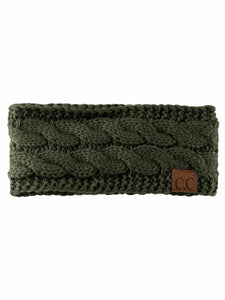 C.C Cable Knit Fuzzy Lined Headband - New Olive