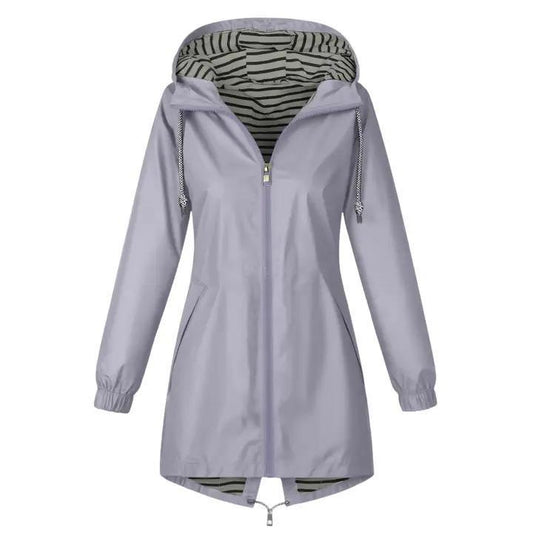 Striped Hooded Waterproof Windbreaker Jacket - Purple - by Hidden Brand