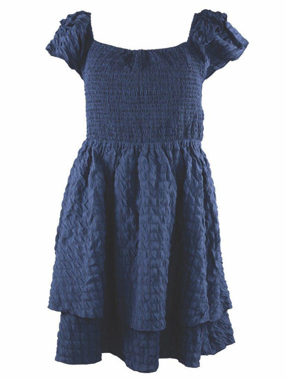 Textured Tie Back Dress - Navy - by Simply Southern