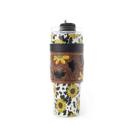 Wide Wyoming Tumbler - Yellow Sunflower - by Myra