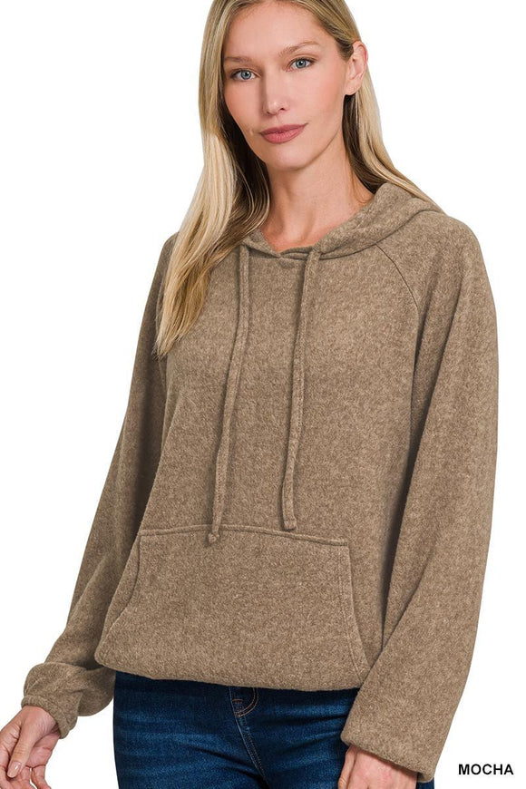 Brushed Hacci Melange Hoodie Sweater - Mocha - by Zenana