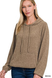 Brushed Hacci Melange Hoodie Sweater - Mocha - by Zenana