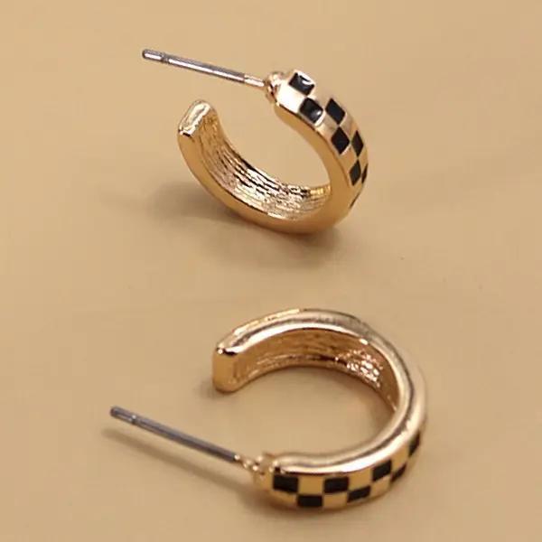Mini Checker Hoop Huggie Earrings - by JOSSLYN