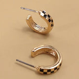 Mini Checker Hoop Huggie Earrings - by JOSSLYN