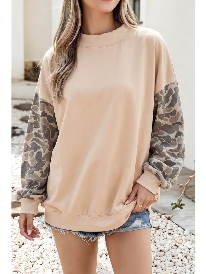 Camo colorblock oversized sweatshirt - Beige